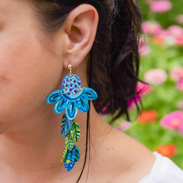 Blue Big Flower Earrings